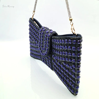 Navy Blue New Design Envelope Matching Shoulder Bag & High Heels Set Nigerian Fashion Ladies Party Daily Commute Shoes Bag