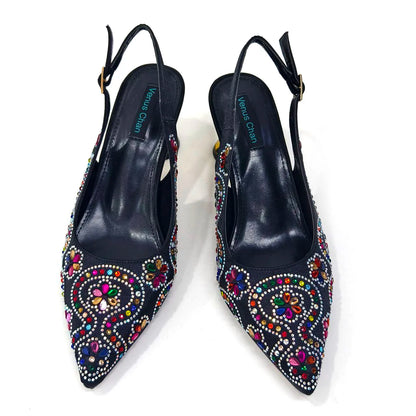 2024 Summer New Design Specials Italian Women Shoes and Bag Set in Royal Green Color Comfortable Heels With Rhinestone for Party
