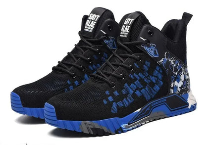 Men's All Seasons Safety Shoes Breathable Flying Woven Steel Toe Cap Impact Resistant Puncture Proof mid Cut Sneakers