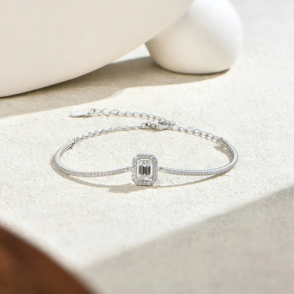 Luxury Dazzling Emerald Cut Moissanite Bracelet 925 Sterling Silver Adjustable Bracelet Women Wedding Engagement Jewelry