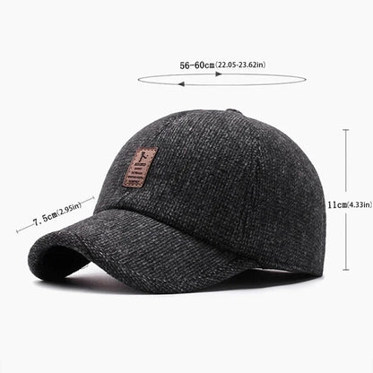 Autumn Winter Warm Men Woolen Baseball Cap Outdoor Ear Cover Earflaps Adjustable Hat Middle-aged Dad Hat With Earmuffs Design