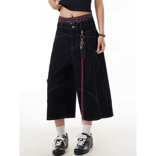 Wide Leg Baggy Cargo Denim Shorts