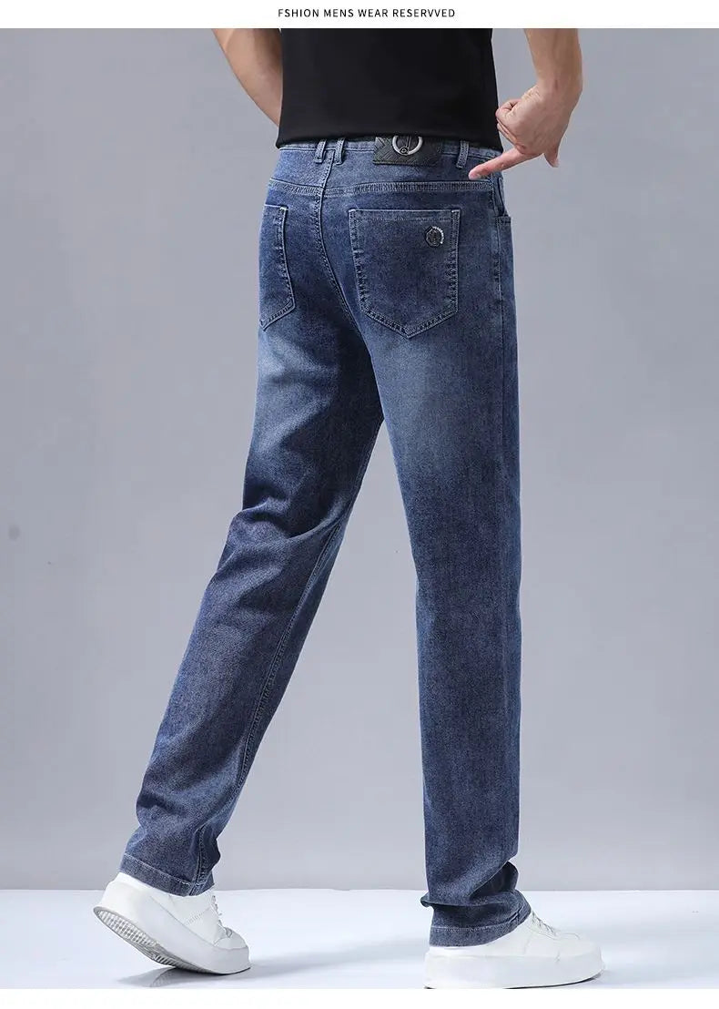 New Autumn Winter Mens Business Casual Jeans Straight Leg Fashion Denim Trousers Male Brand Clothing Slim Fit  Autumn and Winter