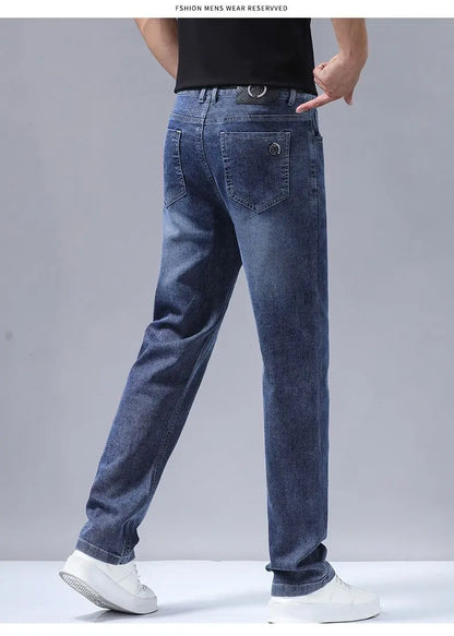 New Autumn Winter Mens Business Casual Jeans Straight Leg Fashion Denim Trousers Male Brand Clothing Slim Fit  Autumn and Winter