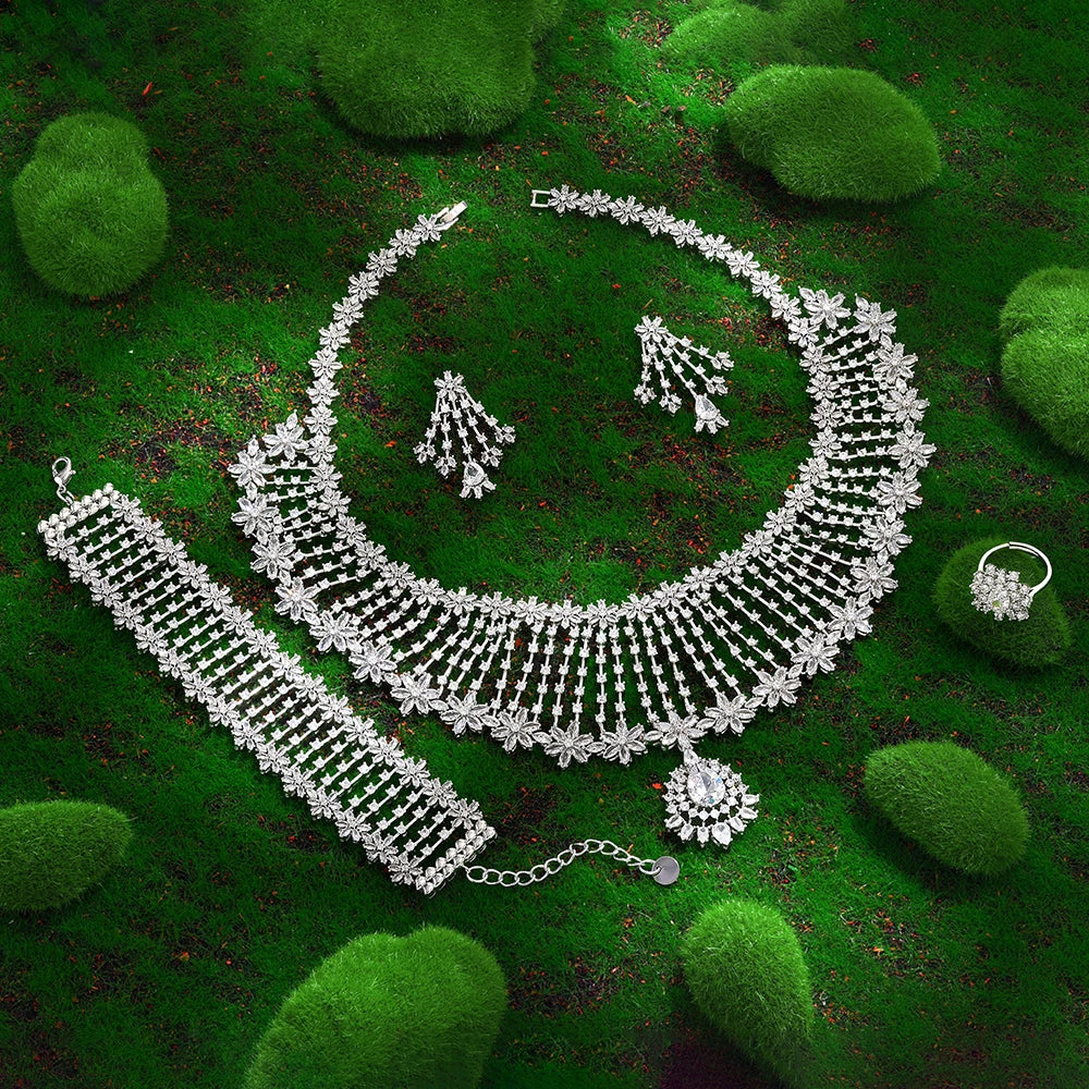Cubic Zirconia Bridal Wedding Jewelry Set Bridal 4-piece Set Women's Jewelry Set Jewelry Brand Reproduction