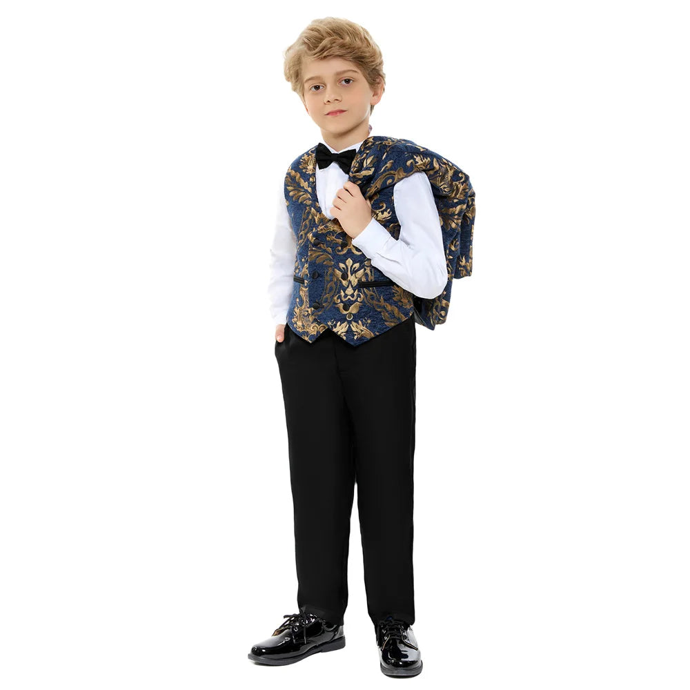 Hot Sale Stylish Suit For Boys Formal Banquet Graduation Coat Vest Pants Bow Tie Smart Quality School Performance Noble