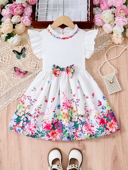 New Summer Children Dresses With Bow Print Casual Dress Outdoor Carnival Birthday Party Girl Clothes Cute Girl Skirt 2-10Y