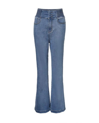 Causal Jeans Back Shirred Button Front High Waist Jeans