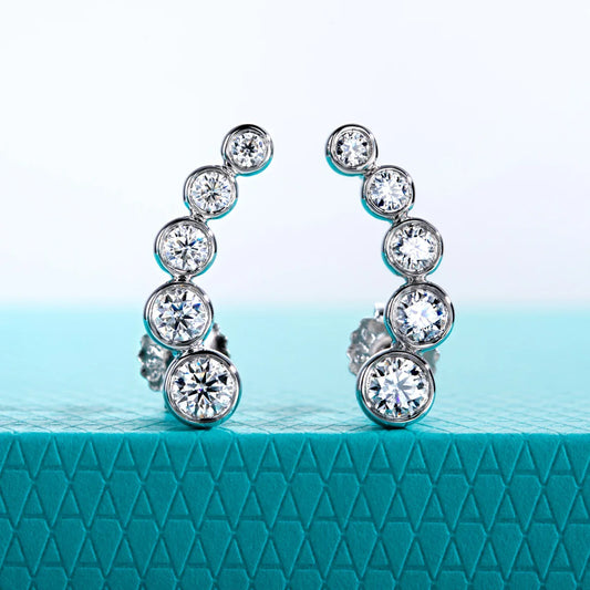 0.82cttw Moissanite Stud Earrings 925 Sterling Silver Gold Plated Classic Bezel Smile Earrings for Women Jewelry Gifts