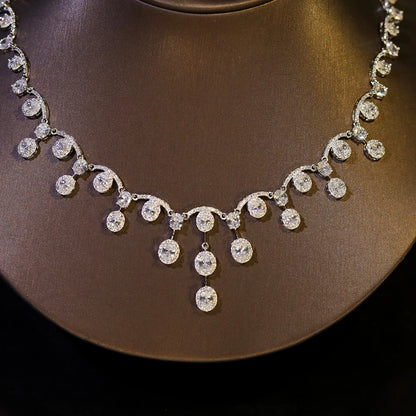 Simple Cubic Zirconia Tassel Water Drop Necklace Europe Bride Wedding Ball Jewelry Set For Women Dinner Party Accessories X0584