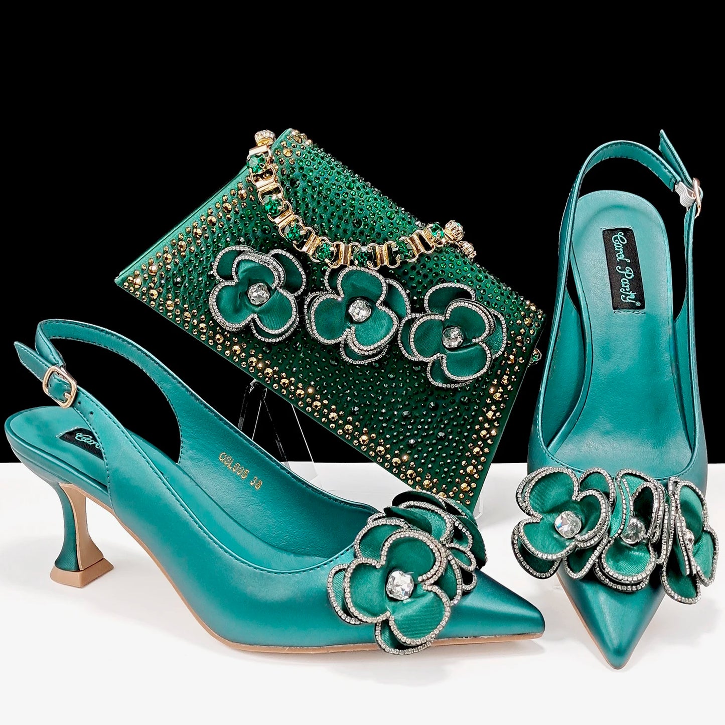 Party Shoes And Bag Ladies Heel Decoration Pure Elegant Flower Wedding Shoes And Bag Full Rhinestone Fashion Handbag