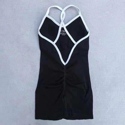 Summer Seamless Yoga Jumpsuit Women Gym Set Spaghetti Strap Leisure Workout Gym Shorts Padded Bra One-piece Fitness Bodysuits
