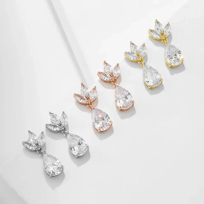 ZAKOL Elegant Necklace/Earring Jewelry Set for Women Gorgeous Pear Water Drop AAA Zircon Wedding Jewelry Gift