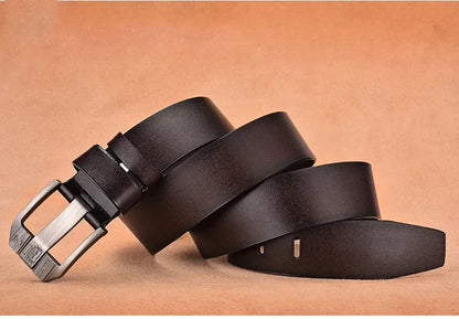 130CM Leather Cowhide Men's Belt Fashion Metal Alloy Pin Buckle Adult Luxury Brand Jeans Business Casual Waist Male Strap Brand