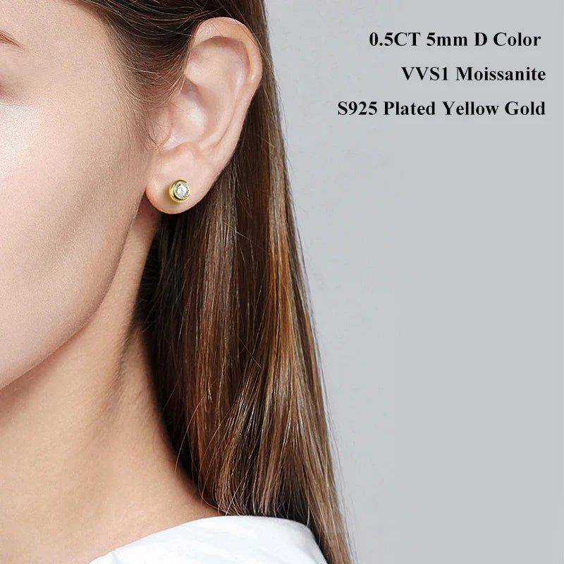 Real 0.3/0.5 Carat Round Moissanite Diamond Stud Earrings for Women S925 Sterling Silver Earring Wedding Party Fine Jewelry