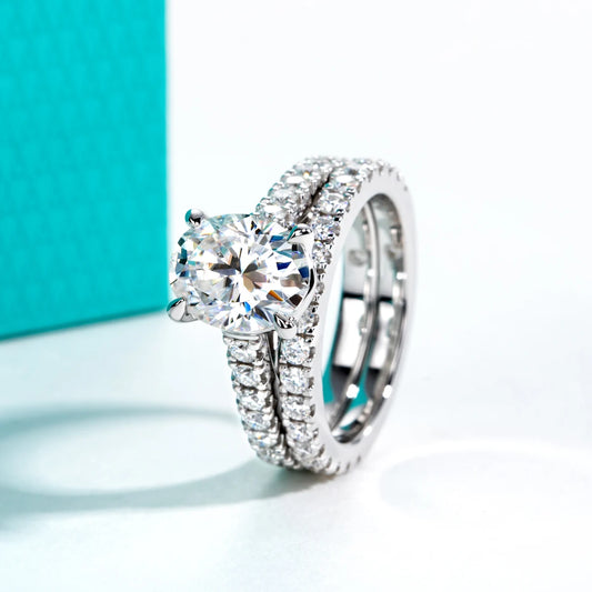 3ct (Total 4.042ct) Oval Cut D Color Moissanite Bridal Ring Set Wedding Band Silver Rings With Cer Jewelry Wholesale