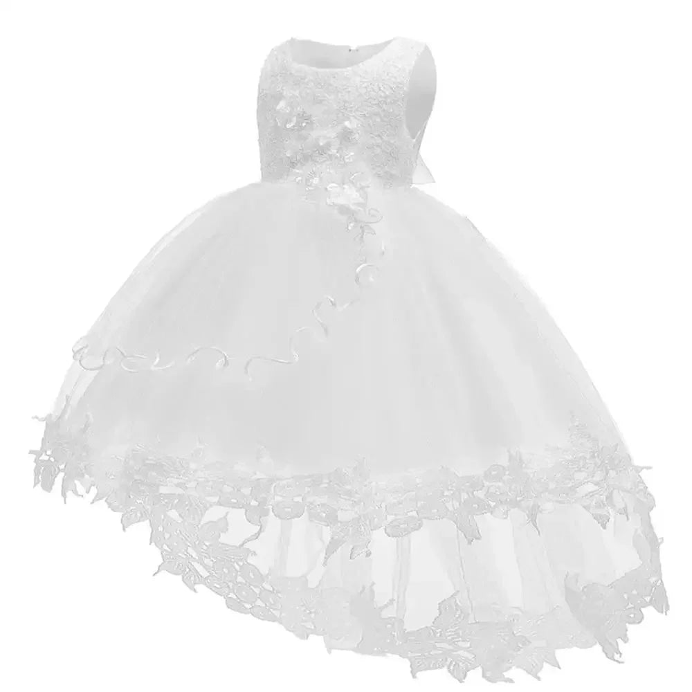 Asymmetric Toddler Evening Prom Dress Elegant Party Dresses For Girls Pink White Birthday DressLace Baby Girl Princess Dress