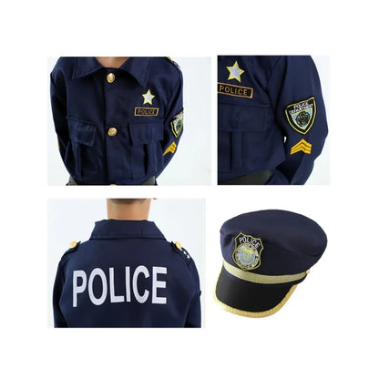 Kids Police Officer Costume Set - Jacket, Pants, Justice Hero Boys Police Officer Uniform Cap & Accessories for Halloween Party