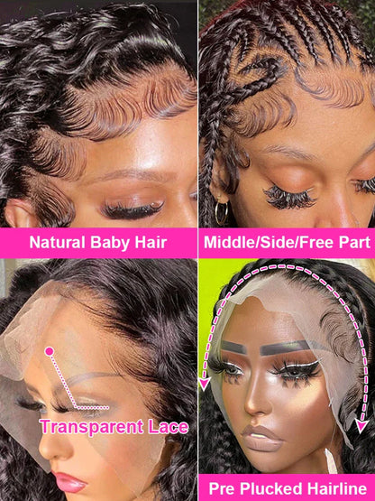 250 Density 13x4 13x6 360 Hd Transparent Lace Front Wigs Deep Wave Lace Frontal Wig Water Wave Curly Human Hair Pre Plucked Lace