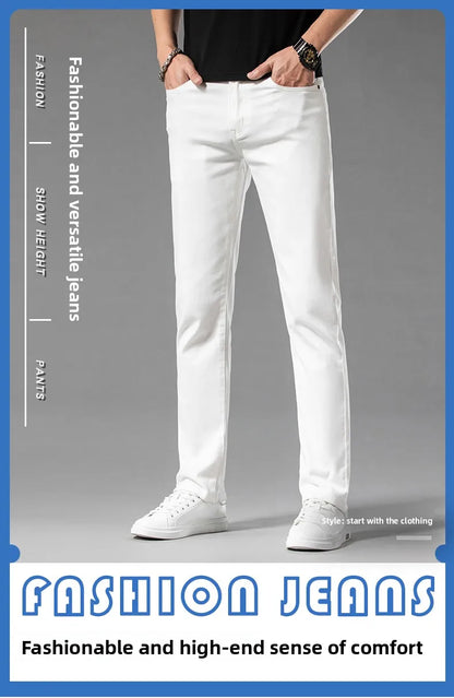 2026 Men White Jeans Fashion Casual Classic Style Slim Fit Soft Trousers Male Brand Advanced Stretch Pants