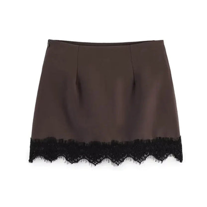 Summer Women Elegant Satin Silk Lace Fringe Mini Skirt High Waist Slim Anti-light Safety Bottoming Half Slip Underskirt 3 Colors