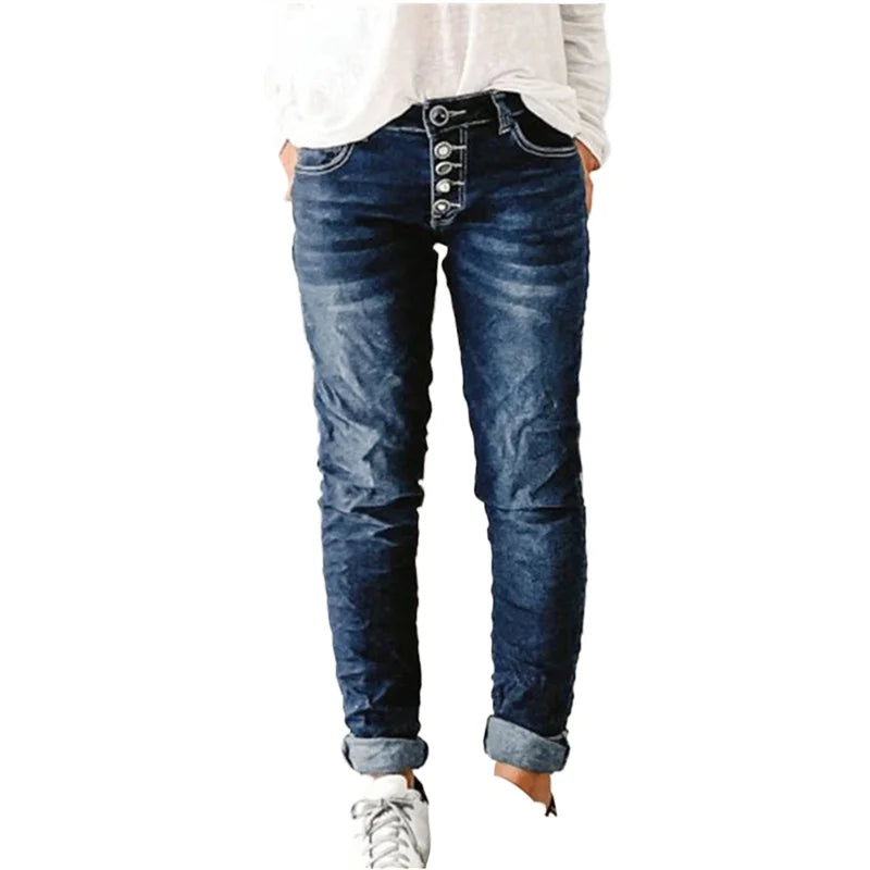 Calça Jeans de Cintura Alta Azul Lavada Solta Reta Estilo Vintage Streetwear
