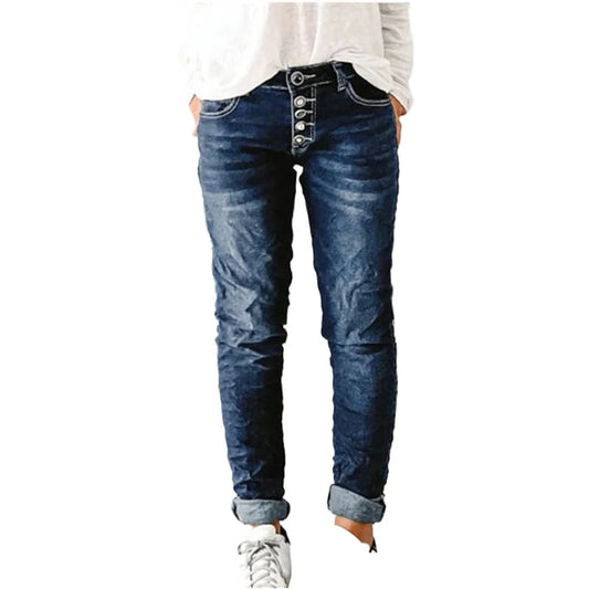 Calça Jeans de Cintura Alta Azul Lavada Solta Reta Estilo Vintage Streetwear