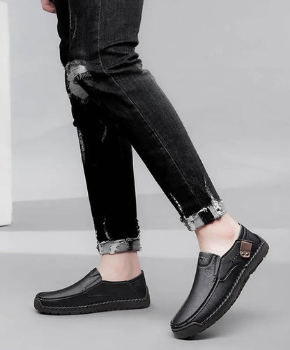 Men's Handmade Thick Rubber Bottom Breathable Casual Leather Shoes Classic Sewn Loafers Comfortable Leisure Footwear