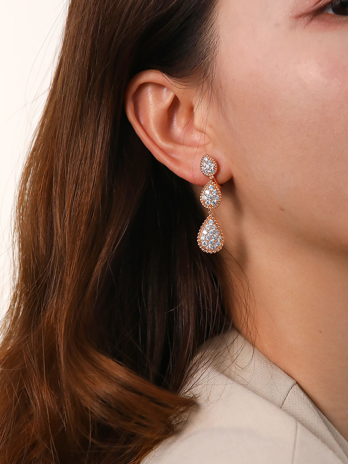 Vintage Ear Clip Earrings for Women Luxury Jewelry Fashion Party Large Water Drop Design Gold Plated Eardrop Stud Earring