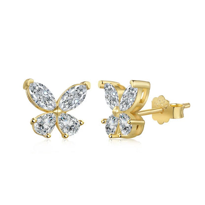 Butterfly Moissanite Stud Earrings for Women  925 Sterling Silver 0.3CT Pear/Marquise Cut Diamond Ear StudsCertified Certificate