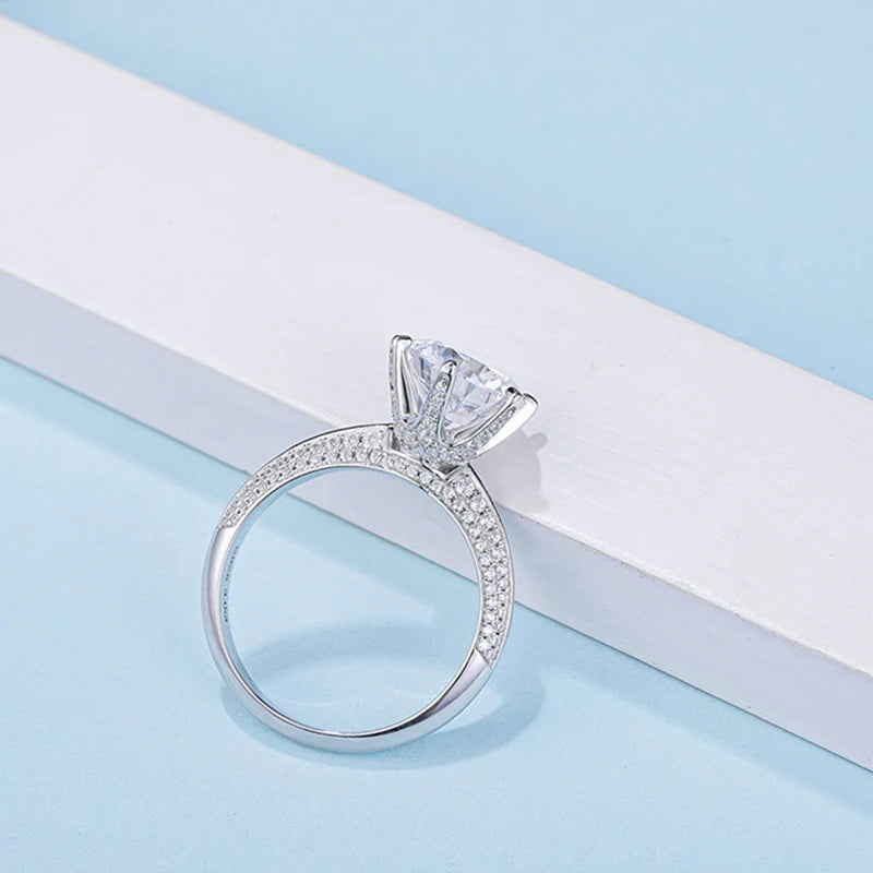 5 Carat Moissanite Wedding Rings For Women 925 Sterling Silver Eternity with White Gold Plated Band Engagement Jewelry