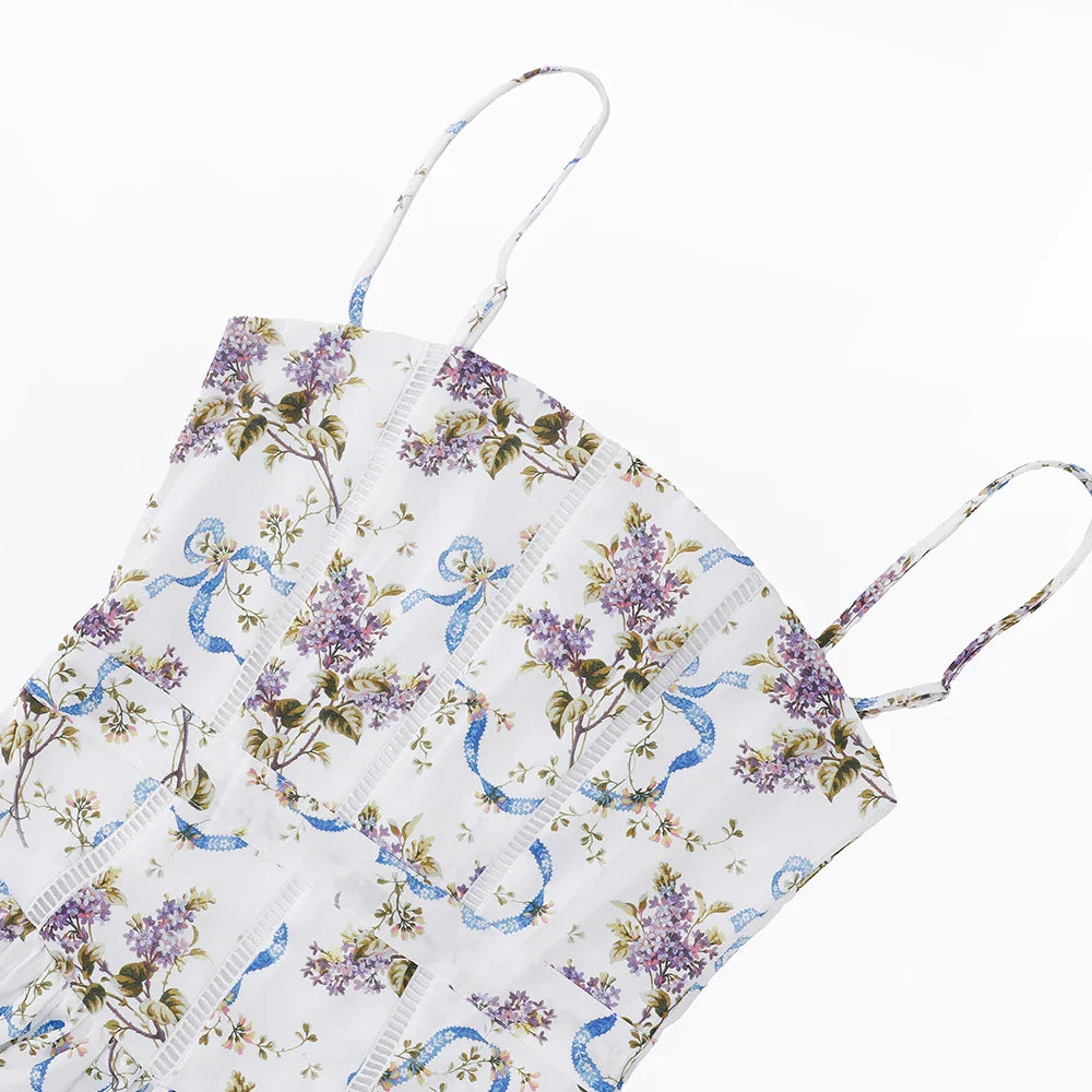 Summer Floral Print Dress Elegant 2025 New Arrivals Spaghetti Strap Flare Dress Maxi Holiday Party Dresses Women