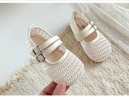 Girls Mesh Sandals Soild Color Versatile Kids Flat Shoes Double Hook&loop 2026 Summer New Children Princess Shoes Korean Style
