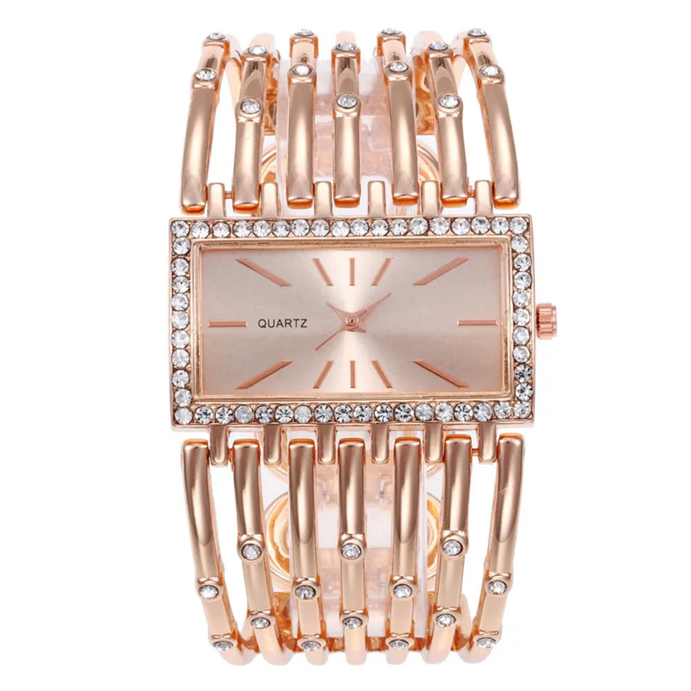 W24 Women's Fashion Quartz Watches Lady's Stainless Steel Bracelet Casual Hollow Clock Girl Wristwatch Jewelry