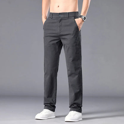 New Casual Pants Men Straight Fit Stretch Autumn Chino Trousers Male Formal Work Business Dress Khaki Fashion Spring Pants