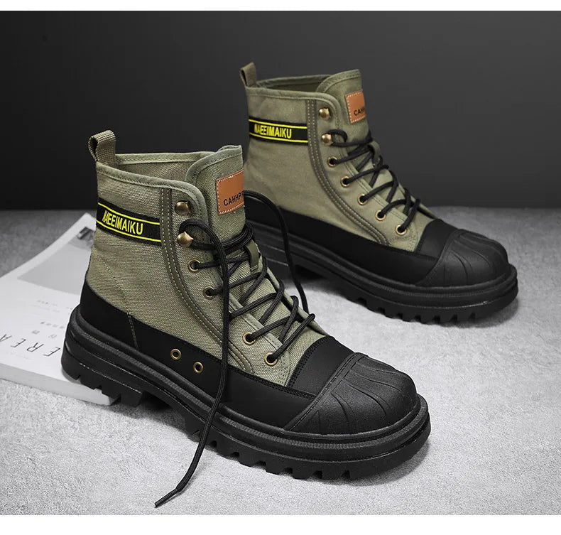 Men's boots four seasons high-top casual boots canvas boots soft-soled non-slip thick-soled outdoor boots fashion tooling boots