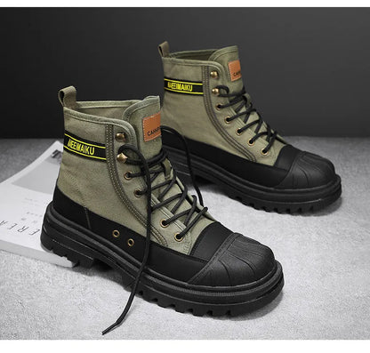 Men's boots four seasons high-top casual boots canvas boots soft-soled non-slip thick-soled outdoor boots fashion tooling boots