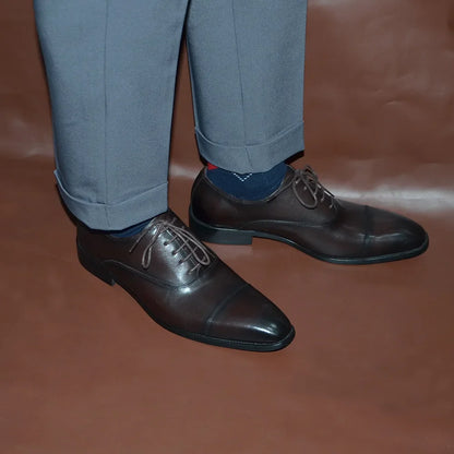 Classic Cowhide Genuine Leather Mens Dress Shoes Black Brown Cap Toe Lace-Up Oxford Company Business Office Formal Shoes for Men