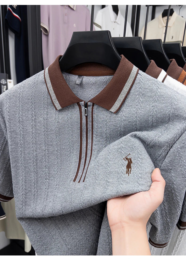 Luxury brand short sleeve T-shirt men's lapel top summer fashion jacquard design golf pony embroidery casual knitted polo shirt