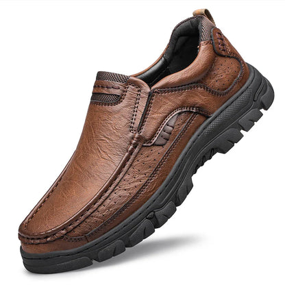 Men's Casual Loafers Handmade Breathable Leather Shoes with Thick Rubber Sole Comfortable Footwear Classic Hand Sewn Seams
