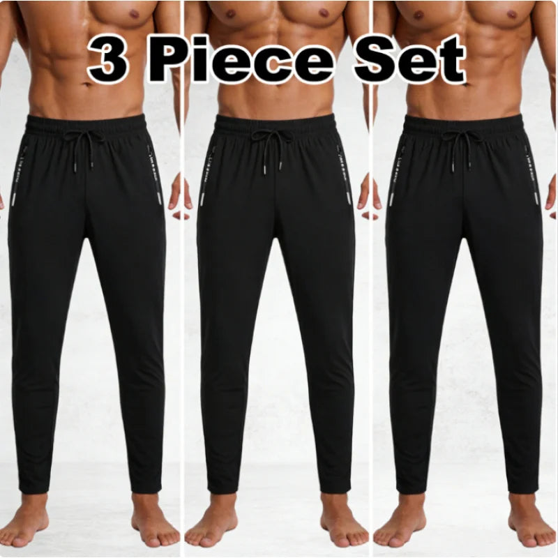 2-Pack Men's Quick Dry Ice Silk Sports Pants, Elastic Waist, Plus Size, Lightweight for Summer Fitness, Hiking & Running