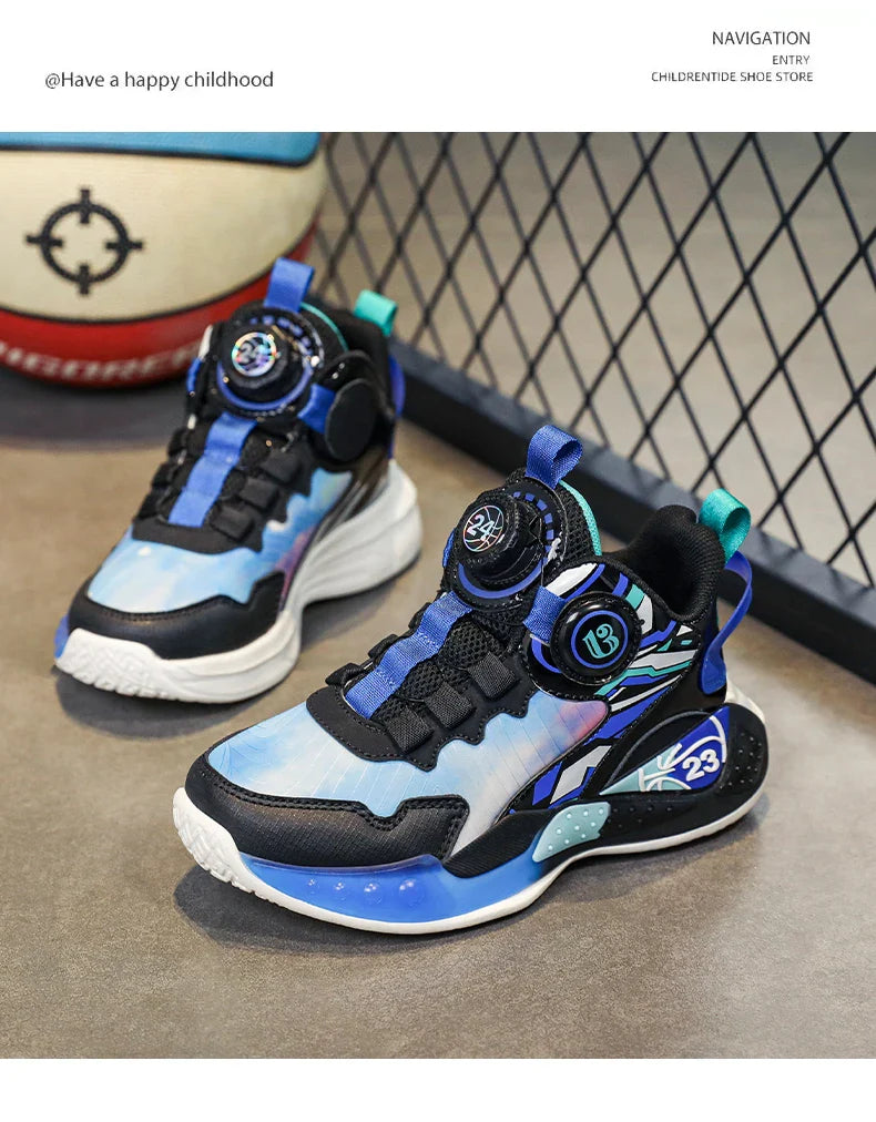 Children‘s Basketball Shoes Anti-slip Basketball Trainers Kids Outdoor Cushioned Sneakers Breathable Ankle Support Athletic Shoe