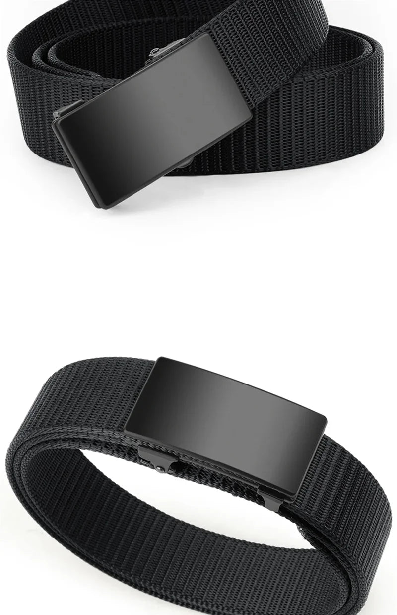 2pcs Men's Belt Outdoor Leisure Sports Belt Toothless Quick Release Automatic Buckle Quality Black Belt
