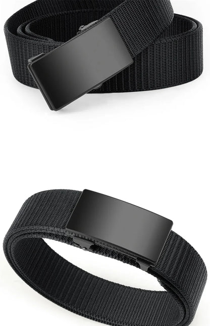 2pcs Men's Belt Outdoor Leisure Sports Belt Toothless Quick Release Automatic Buckle Quality Black Belt