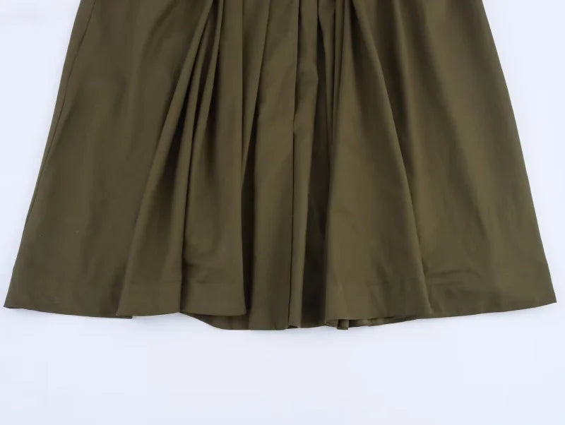 women's elegant party dress Vintage V-neck fashion pleated lace-up MIDI poplin dress