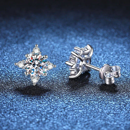 1ct 6.5mm D Color Moissanite Earrings 925 Sterling Silver  with White Gold Plated Stud Earring Wedding Jewelry for Women