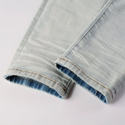 Calça Jeans Masculina de Cintura Reta Rasgada, Cor Sólida, Elástica, Respirável, Confortável e de Alta Qualidade, Nova Tendência Primavera Outono
