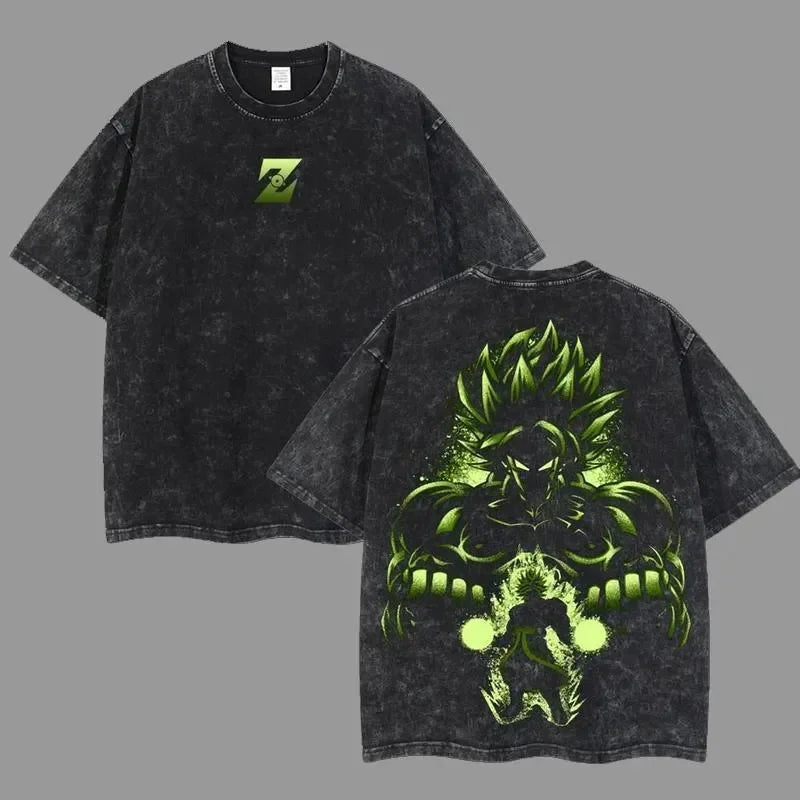 2026 Summer Dragon Ball  Washed Oversized T-shirt High Quality 100% Cotton Super Saiyan Vegeta Print Unisex Tee for Adults