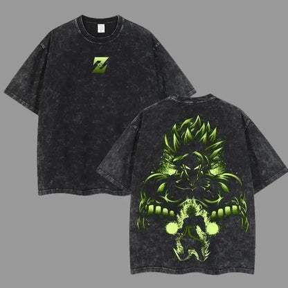 2026 Summer Dragon Ball  Washed Oversized T-shirt High Quality 100% Cotton Super Saiyan Vegeta Print Unisex Tee for Adults
