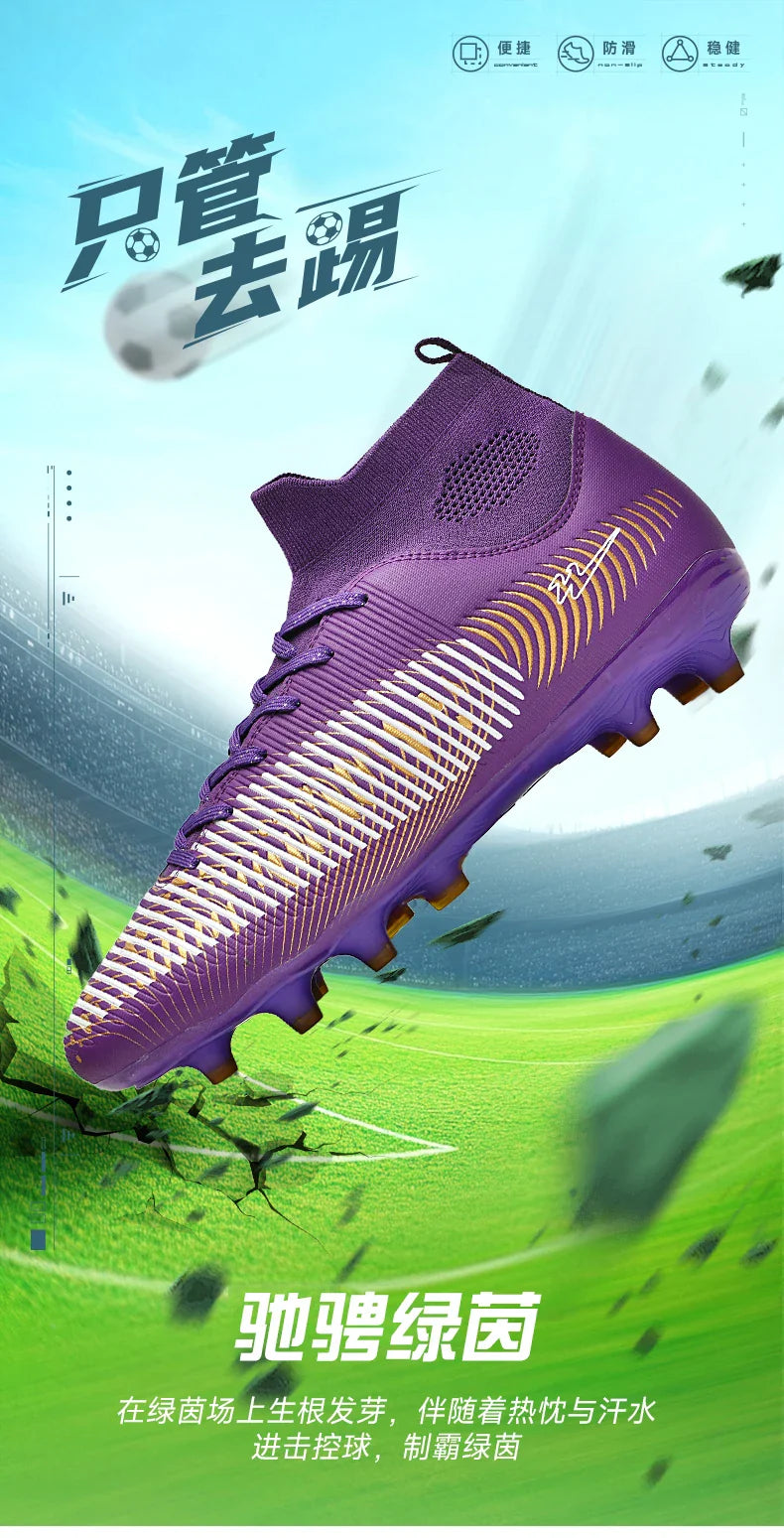 Double Star 2026 New High-Top AG Soccer Boots, Long Studs, for Teenagers, Primary School Students, Adults and Kids, Match & Trai